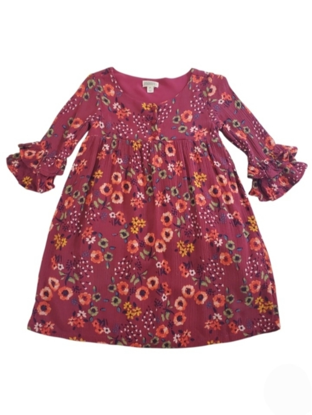 K1407 * Gymboree Girls Autumn Floral Dress Fully Lined Burgundy Size 2T